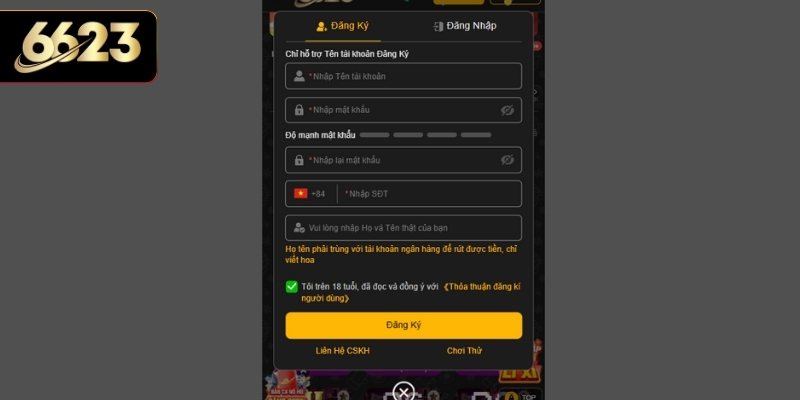 Thao tác truy cập website đăng ký 6623